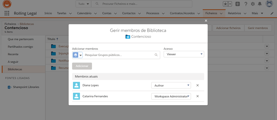 Gerir membros Rolling Legal